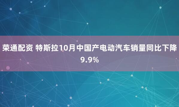 荣通配资 特斯拉10月中国产电动汽车销量同比下降9.9%